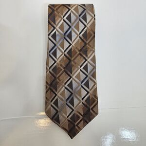 VTG 90s ALEXANDER JULIAN COLOURS Neck Tie Mens 100% Silk Brown Blue Diamond 3.8"